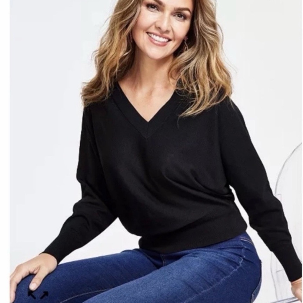 New INC International Concepts Black V-Neck Sweater New Without Tags